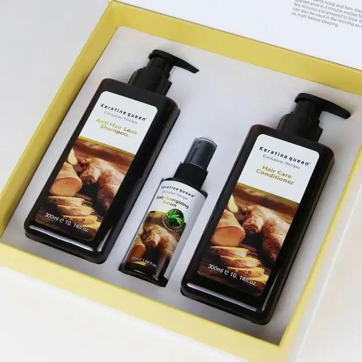 Keratine Queen Set De Shampoo and Conditioner + Suero Energía para el Cabello - Anti-Hair Loss,  Paraben Free, Multi-Pack For 3 pieces