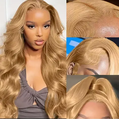 27# Honey Blonde Lace Front Wigs Human Hair Body Wave 13X6 HD Transparent Lace Frontal Human Hair Wigs For Women 180% Density Natural Hairline