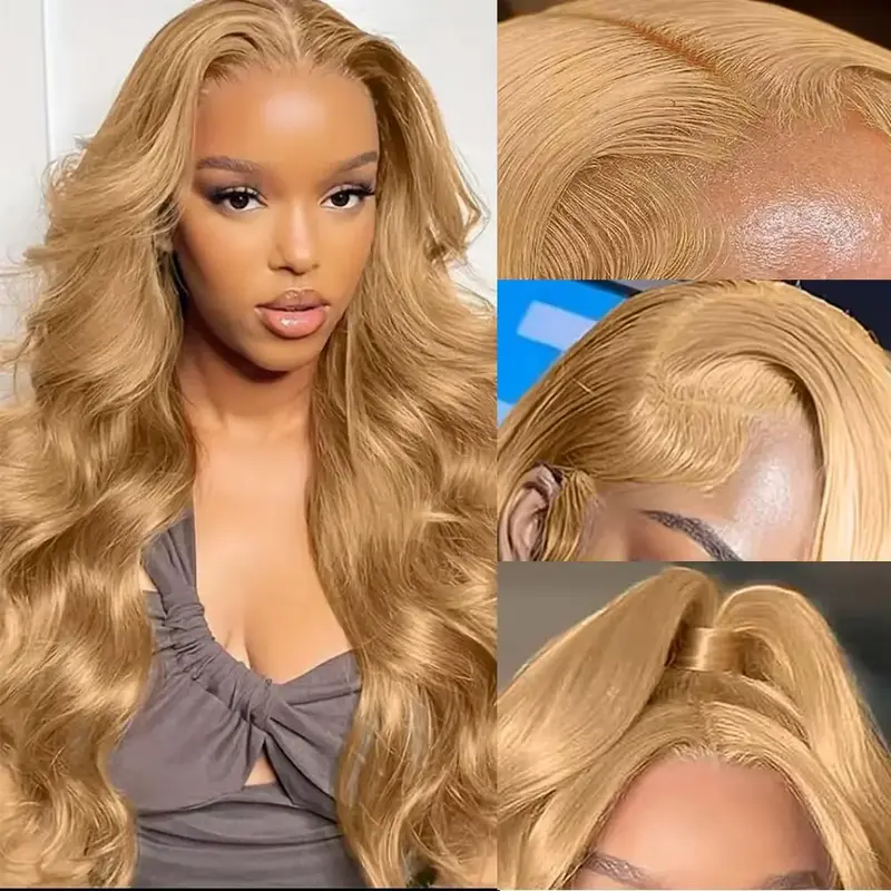 27# Honey Blonde Lace Front Wigs Human Hair Body Wave 13X6 HD Transparent Lace Frontal Human Hair Wigs For Women 180% Density Natural Hairline