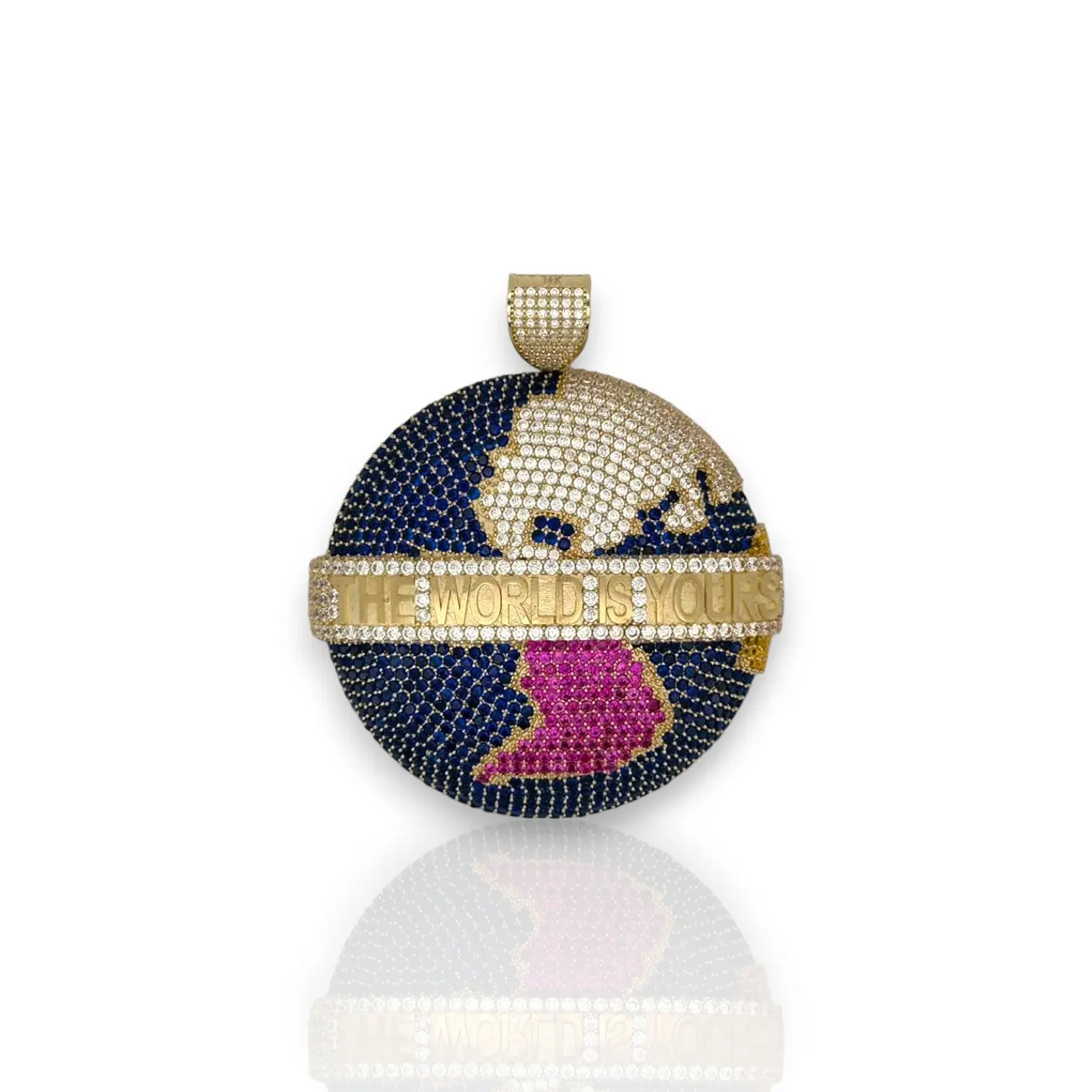 Globe "The World Is Yours" Cz Pendant - 14K Yellow Gold