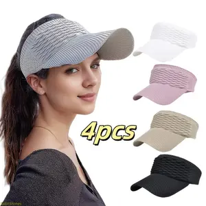 4-pack of acrylic knitted visor sun hats – lightweight, solid color, pullover style, machine washable, and highly elastic; designed for women and girls, suitable for summer, outdoor activities, and birthday occasions.
