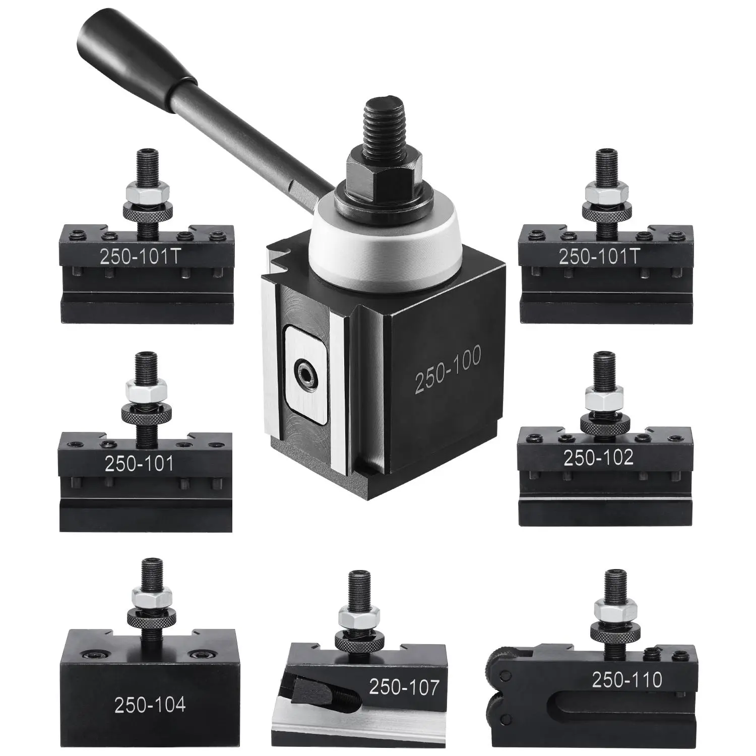 【summerfinds】VEVOR Quick Change Tool Post Set, 8 Pcs, Includes Lathe Tool Holders, Wedge Type Tool Post with Turning Tool Holder Accessories, Fit for Mini Lathe & Metal Lathe 6"-12" Swing, Durable Steel Material Construction Gear
