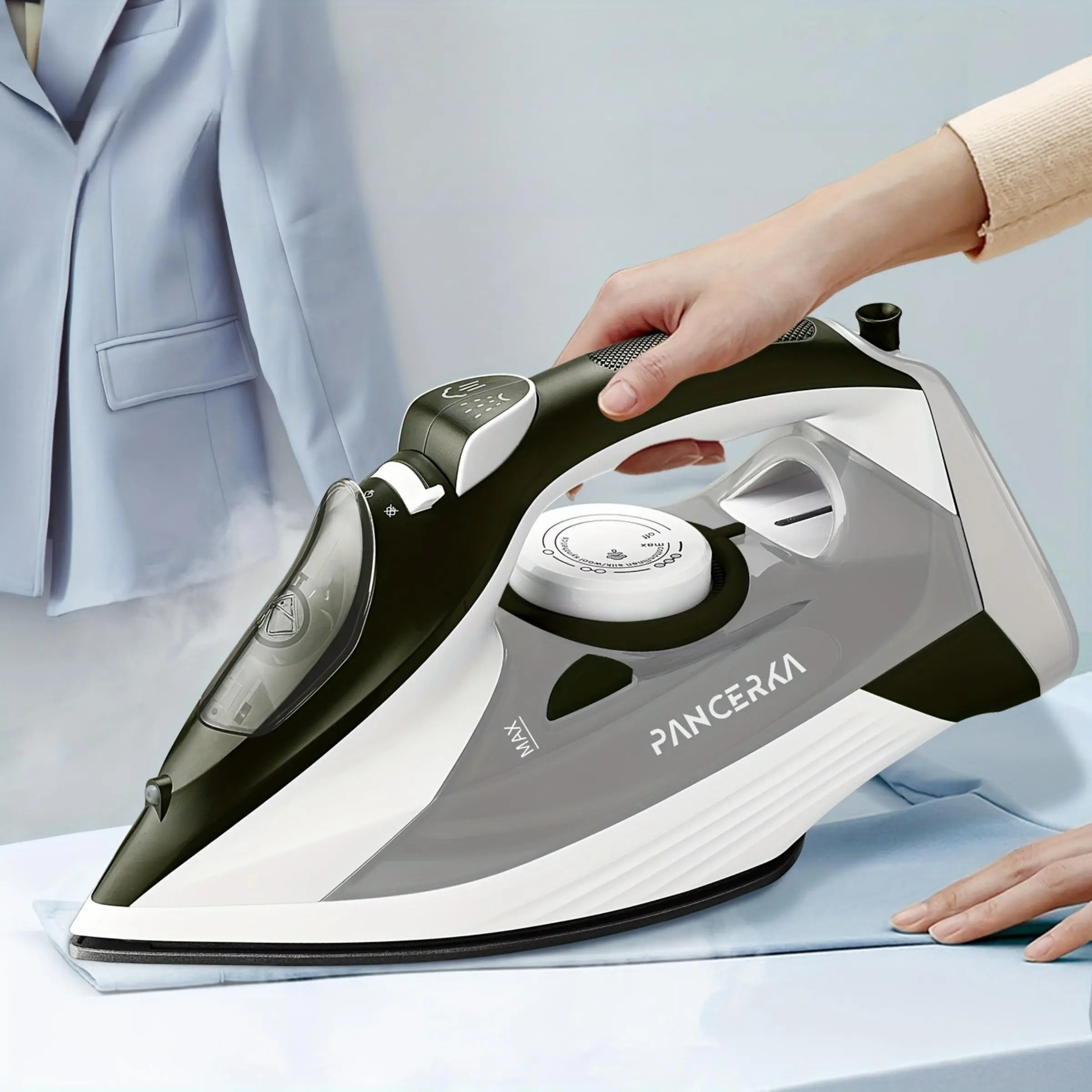 PANCERKA Steam Iron, 1000W Lightweight Portable Handheld Iron with Teflon Non-stick Soleplate, Auto Shut-off & Anti-Drip System Iron, Home Ironing Equipment, Steaming Iron, Clothing Iron