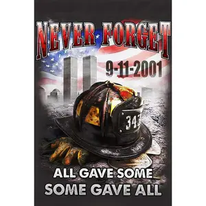 Never Forget 9/11 September 11, 2001 20th Anniversary Firefighter Sublimated Double Sided Deluxe Garden Flag 600D 110 Knitted Poly SGF505