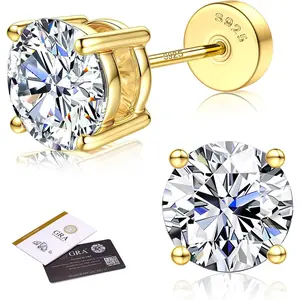 MILACOLATO Earrings for Men Women:Hypoallergenic Flat Back Earrings 925 Sterling Silver Stud Earring Small D Color VVS1 Moissanite 14K Plated White Gold Helix Cartilage Earring Studs Gift Jewelry