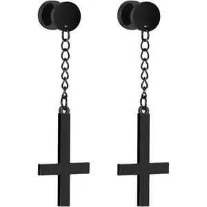 Gothic Inverted Cross Earrings: Stainless Steel Cross Earrings for Men Women Religious Jewelry Gift