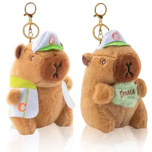Cute Varsity Capybara Plush Keychain – Soft Kawaii Animal Pendant with Baseball Uniform Style, Trendy Backpack Accessory Gift