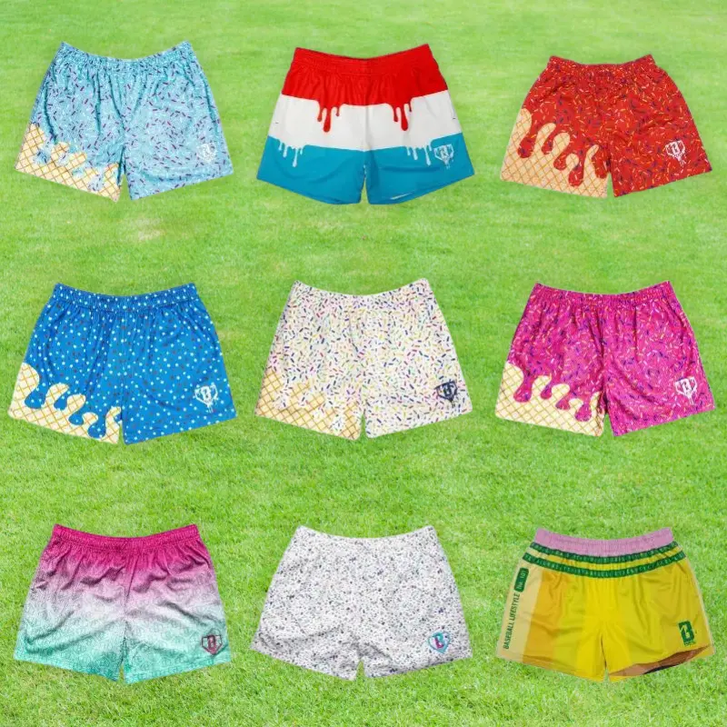 Baseball Summer Treat Mesh Shorts, Ice Cream Sprinkle Athletic Wear for Kids and Adults, Breathable Sports Apparel