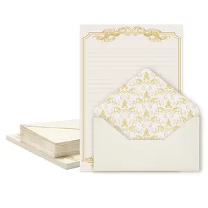 90 Pieces Stationery Set with Envelopes (60 Vintage-Style Paper Sheets + 30 Envelopes), Gold Border Letter Writing Paper and Envelopes for Love Letter, Party Invitations
