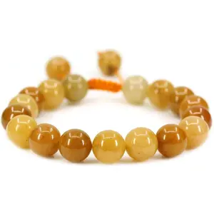 Angelstones Handmade Gemstone 10mm Multicolor Yellow Jade Round Beads Adjustable Braided Macrame Tassels Chakra Reiki Bracelets 7-9 inch Unisex