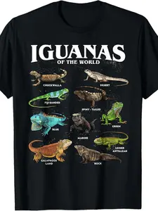 Iguanas of The World Educational Reptile Art T-Shirt.Jpg.Available in a Unisex Style for Both Men And Women, This Pure Short-Sleeved Printed T-Shirt Is Perfect for Summer  , Weighing 220G