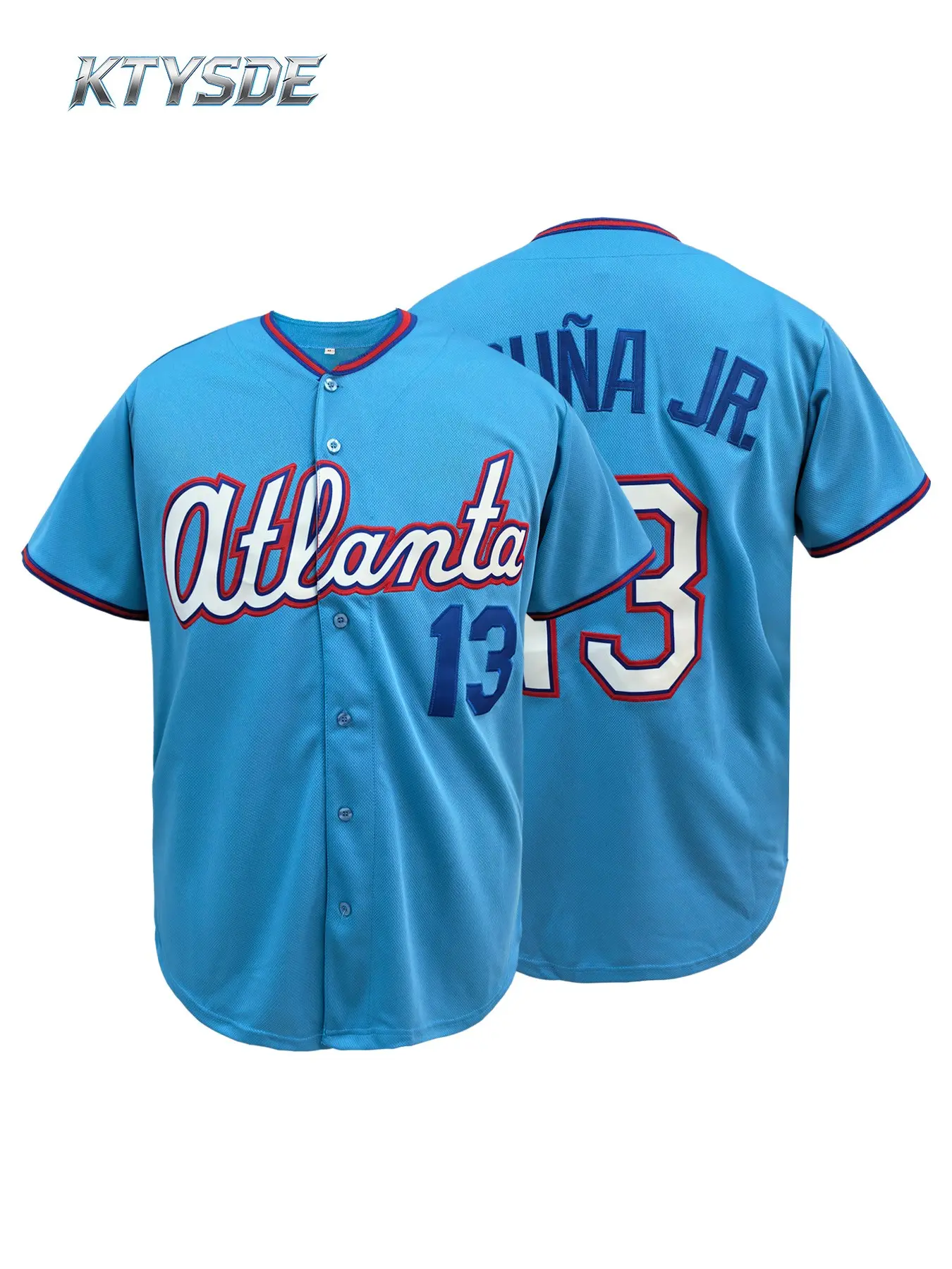 KTYSDE Atlanta 13 Light Blue Baseball Jersey, Unisex Stitched Button-Down Uniform, Breathable Comfortable Sports Streetwear Fan Shirt, Casual Sports Jersey, Embroidered Baseball Jersey, Jersey Shirts, Sports Clothing, Sports Tops