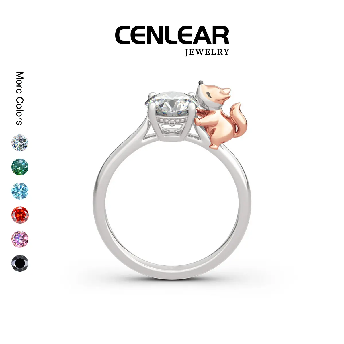 CENLEAR 1-Carat Moissanite Fox Hug Ring, Super Sparkly And Affordable Luxury Alternative To Diamond Rings, A Surprise Gift For Your Best Friend, Recommended For Valentine'S Day.