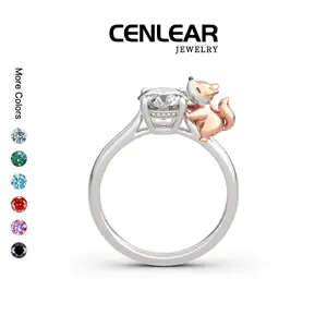 CENLEAR 1-Carat Moissanite Fox Hug Ring, Super Sparkly And Affordable Luxury Alternative To Diamond Rings, A Surprise Gift For Your Best Friend, Recommended For Valentine'S Day.
