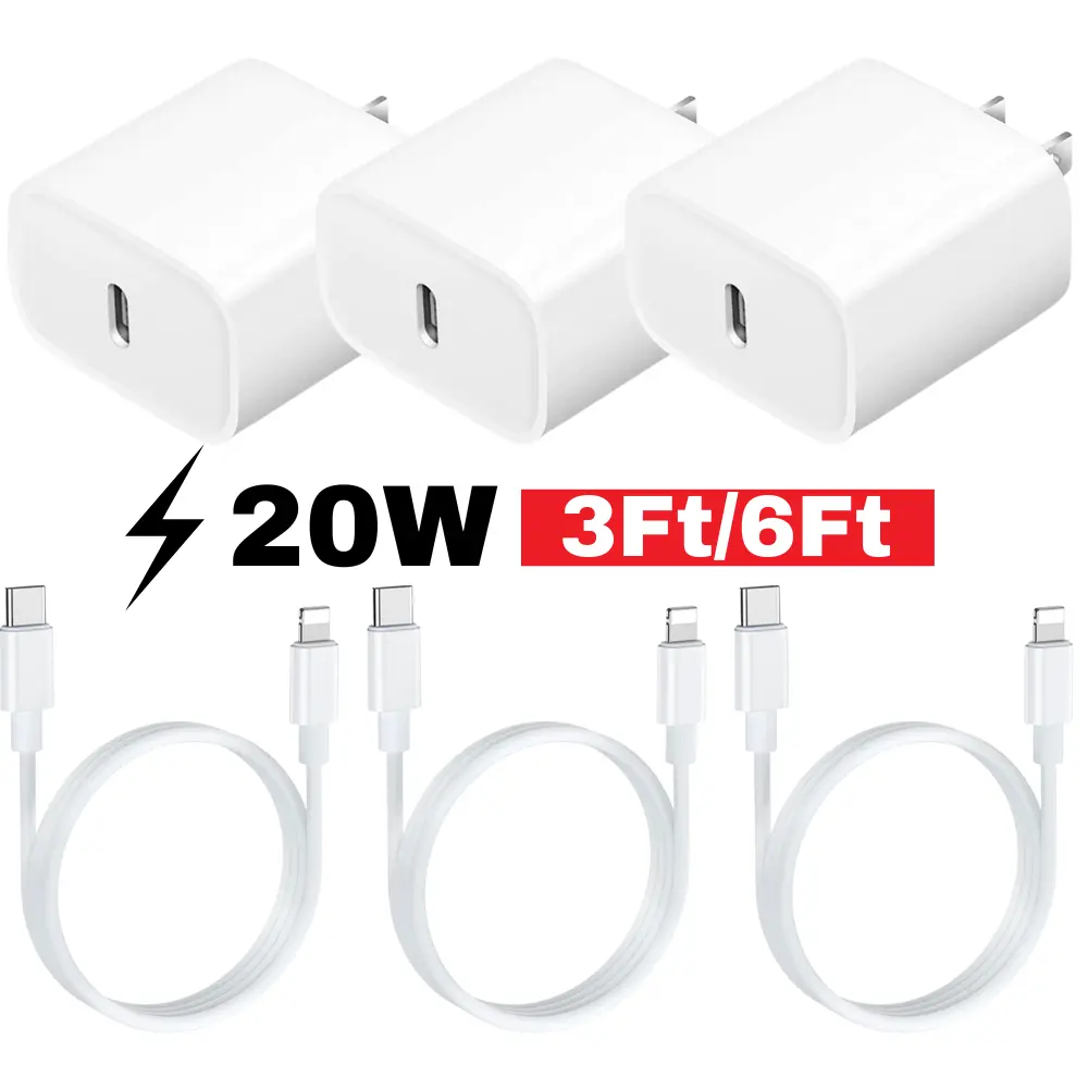 For iPhone 14 13 12 11 Pro XR PD Fast Charger Cord 20W USB-C Power Adapter Block