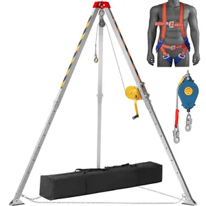 VEVOR Confined Space Tripod Kit,  Confined Space Tripod 7' Legs and 98' Cable, Confined Space Rescue Tripod 32.8' Fall Protection, 1200 lbs Winch, Harness, Storage Bag Accessories Alloy