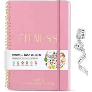 Fitness & Food Journal for Women, Undated 150-day Workout & Wellness Planner with Measuring Tape, Pink Weight Loss Journal for Setting Goals Tracking Exercise Diet Progress (9.5’’*7’’)