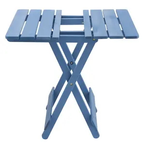 Folding Square Table Patio Outdoor solid wood Table for Backyard, Balcony, Portable Design Space-Saving Blue Color