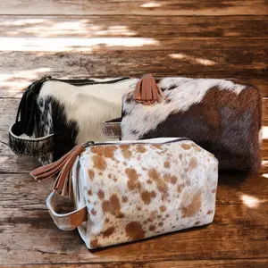 Genuine Cowhide Handcrafted Cosmetic Pouch Highlands Cowhide Makeup Bag