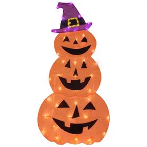 Gemmy  48 in. Flat-Tastics LED Jack-O-Lantern Yard Decor, Orange - 50 Count