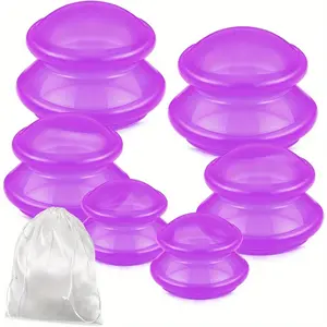 6 Pieces Cupping Therapy Set, With Storage Bag, Silicone Cupping Therapy, 3 Sizes Household Silicone Cupping Set, Chinese Massage Cups, for Joint Pain, Muscle Pain, Cellulite, Clear Purple, Birthday, Christmas Gifts for Men and Women Body Care Comfort