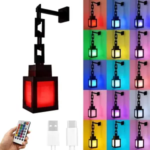 Pixelated Lantern Night Light, 16 Colors Rechargeable LED Light with   & Remote Control, Retro Style Pixel Table/Wall Light for  Bedroom, Gaming Room Decor