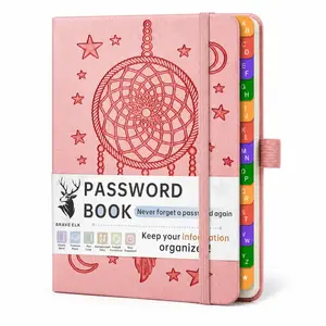 B6 Password Book with A-Z Tabs, Small Password Keeper Organizer Notebook for Internet Login, Username, Password, Address & Phone, Pink Embossed PU Cover