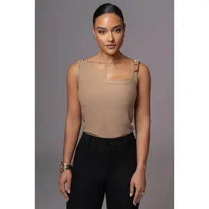 Beige Shanti Faux Buckle Top