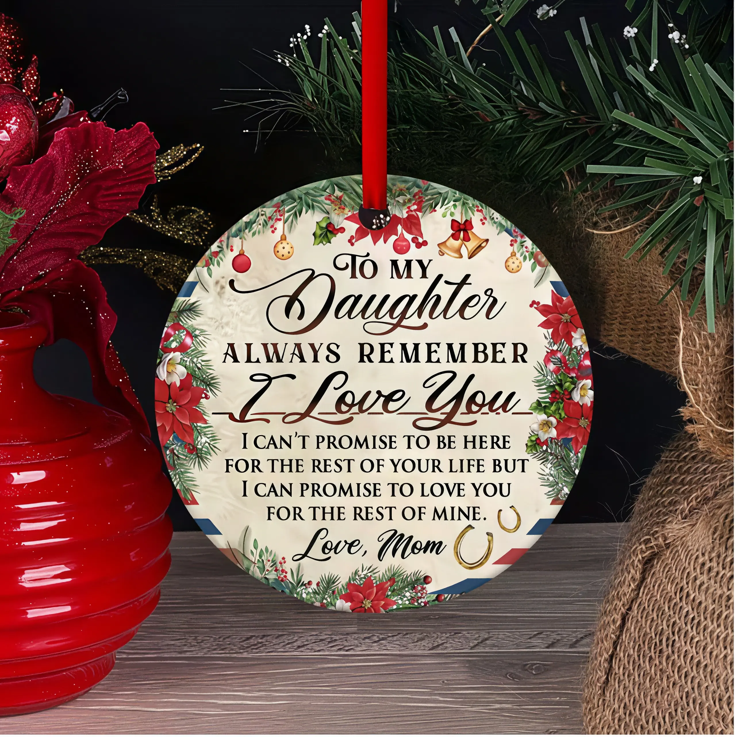 Christmas Ceramic Ornament for Son & Daughter from Mom and Dad, Heartfelt Sentimental Holiday Keepsake with Sweet Love Quote, Round Hanging Christmas Tree Decoration 2.9in, UV Printed Family Memory Gift for Kids