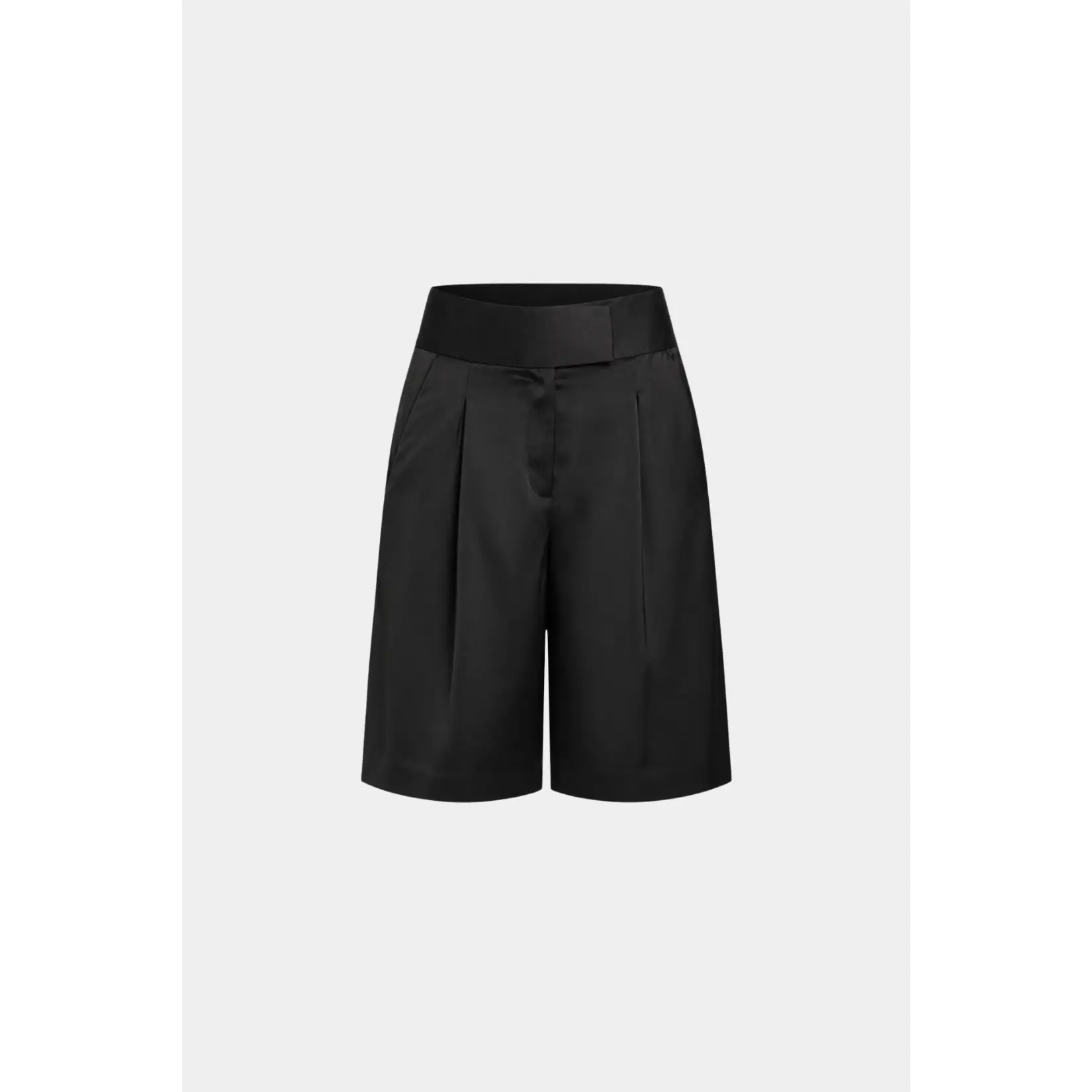 Black Viscose Satin Tailored Bermuda Shorts