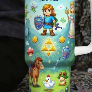 40oz Zelda Tumbler with Handle, Legend of Zelda Cup, Link Princess Gaming Mug, Gamer Gift, Fantasy Travel Mug, Zelda Fan Gift