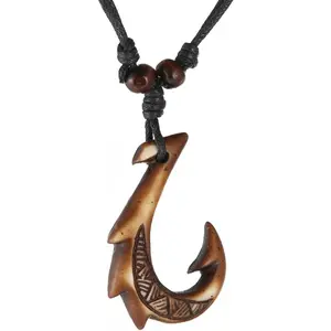 Menand WomenHawaiian Fish Hook Pendant Hemp Rope Chain-Maori Tribal Necklace