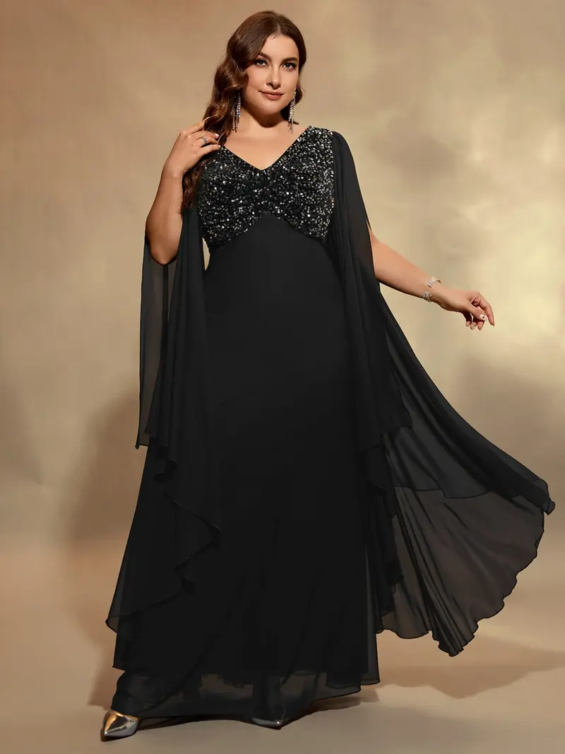 champagne formal dress Black Chiffon Long Sleeve Pleated Plus Maternity Maxi Dress – PinkBlush main image 0