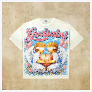 Godsaint Cherub Angel Love Graphic T-Shirt – Vintage Romantic Heart Angel Aesthetic Streetwear Tee – Love Beyond Sight Edition