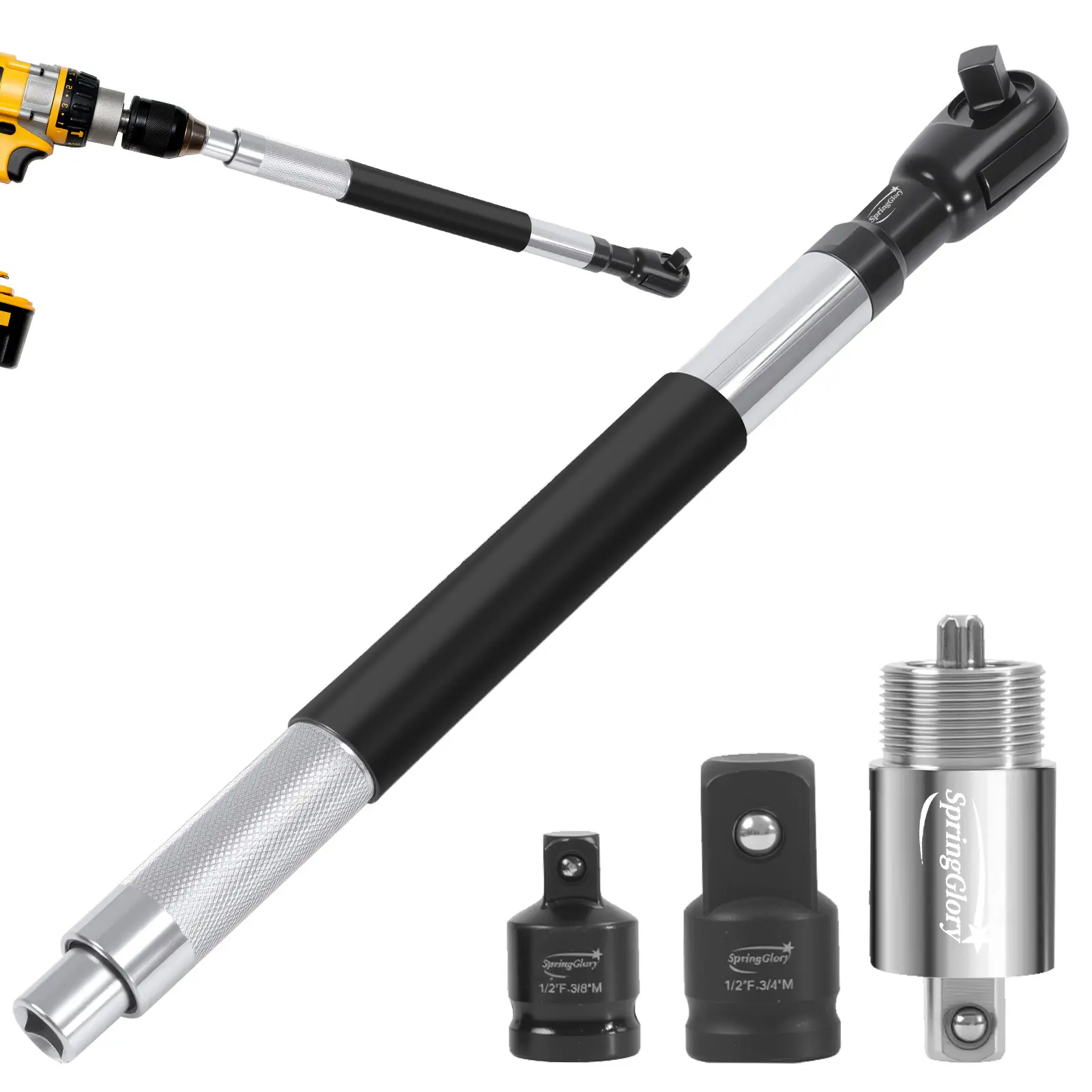 SpringGlory 1/2-inch ratchet wrench, manual, pneumatic and electric three-in-one wrench, 72-tooth bidirectional quick extension wrench
