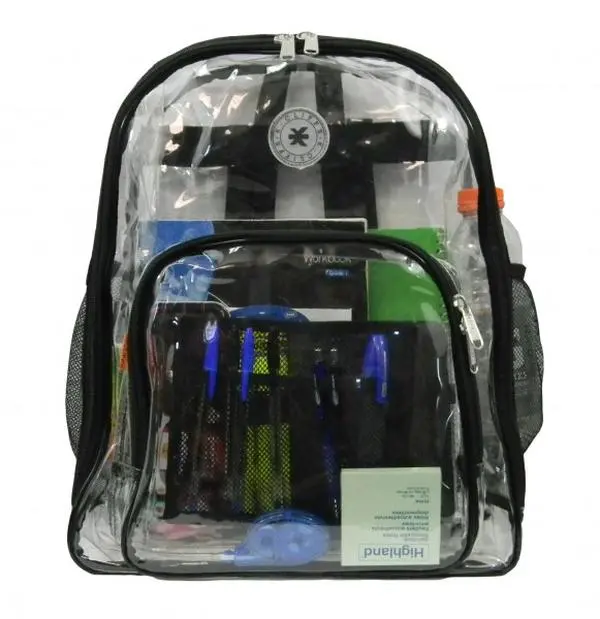17 in. Deluxe 0.5 Mm Super Heavy Duty Vinyl See Through PVC Clear Backpack - Black