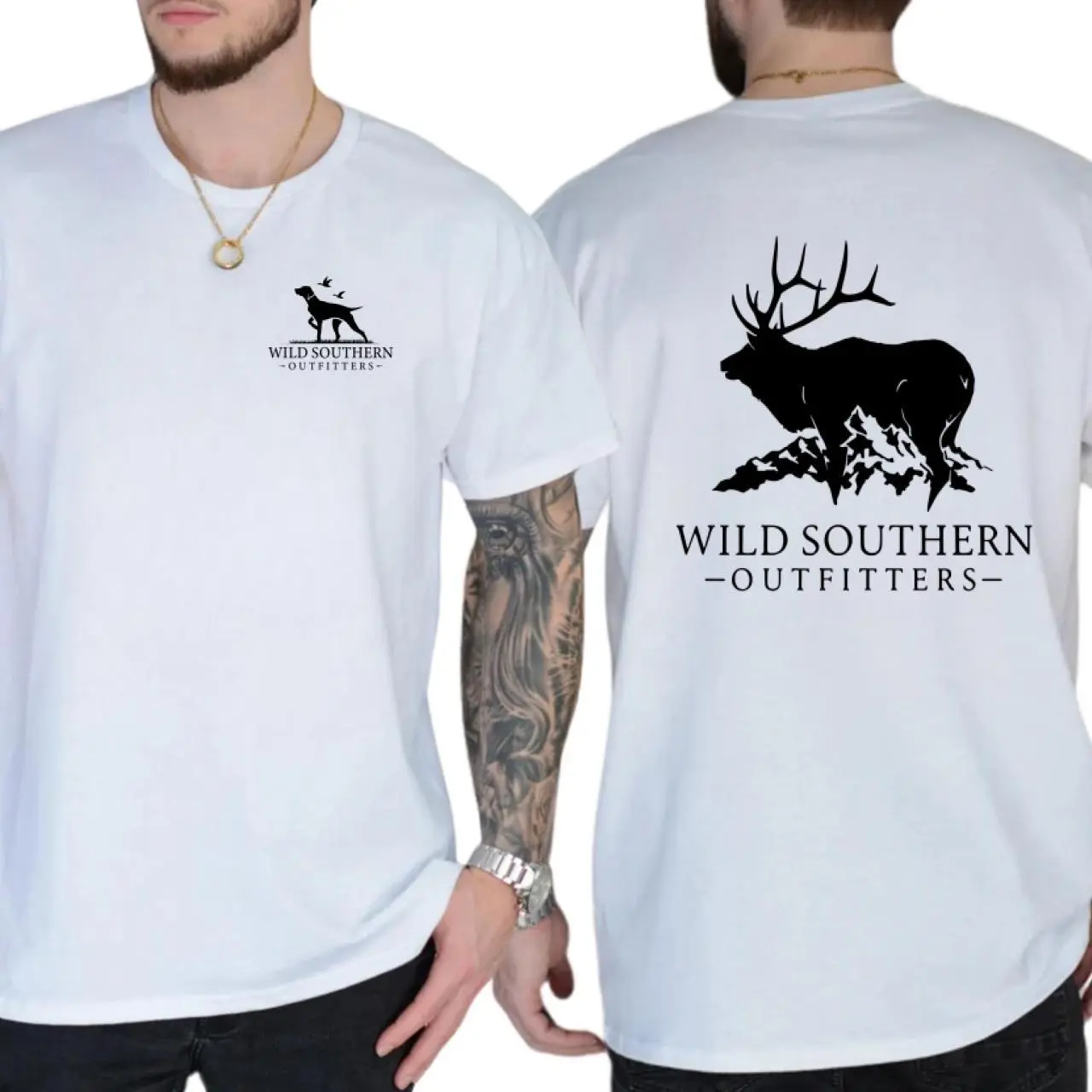 Wild Southern Outfitters Hunting Elk T-Shirt, Premium 2-Sided Graphic Tee, Majestic Elk Nature Enthusiast Top, Unisex Outdoor Casual Wear