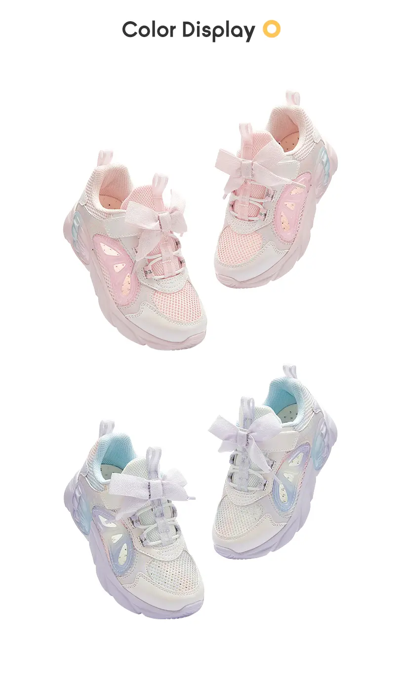 Balabala Girls' Casual Sneakers Trainer Shoes - 1 Pair for 11-12 Yrs, 12-13 Yrs, Lightweight Breathable Synthetic Fabric & Mesh, Cute Bow, Velcro Quick-On Straps, Round Toe, Playful Design