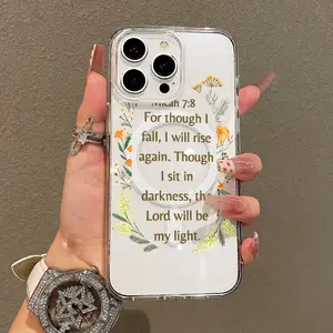 Soft Girl Magnetic Case for iPhone11/12/13/14/15/16/17/promax, Orange Floral Wreath Encouragement Quote Lightweight, Drop-Proof, MagSafe Compatible | Perfect for Teen Girls