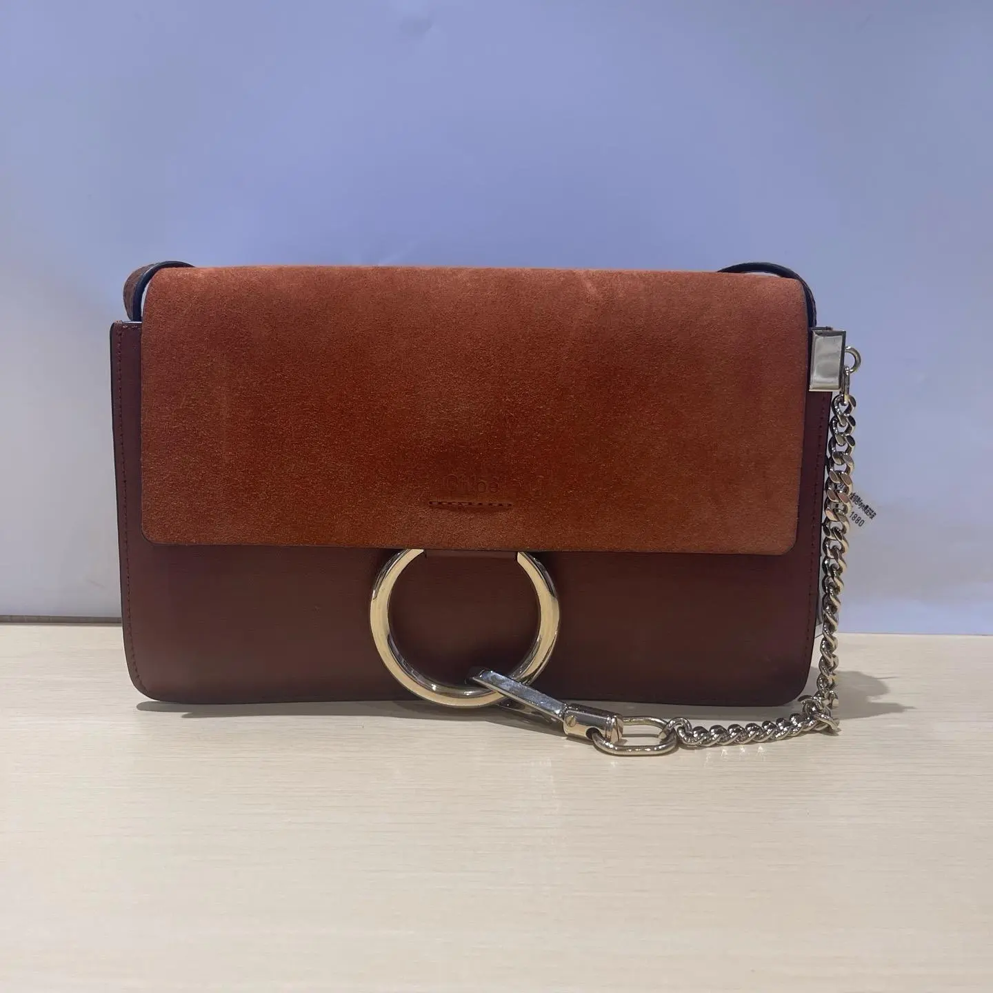 Pre-owned Chloé Chloe Medium Faye Gold‑Brown Suede Mixed Leather Flap Crossbody Shoulder Bag 231793
