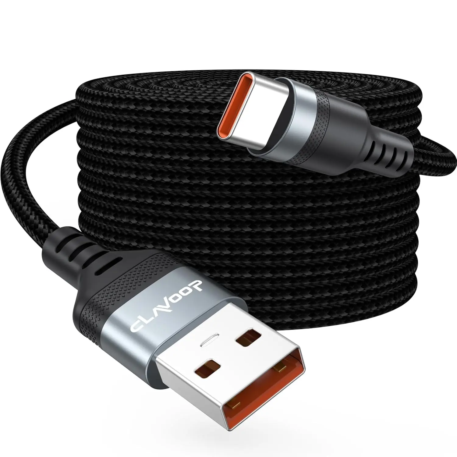 20 FT USB C  Long, 18W   USB A 2.0 to USB-C Charge Cord 20 Foot 480Mbps Data Transfer Type C Black Braided for PS5, ,  17/16/15, Galaxy S25/24/23 Andriod Phone etc.