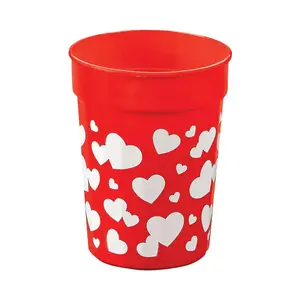 10 oz. Red Valentine Reusable Plastic Cups with White Hearts - 12 Ct.
