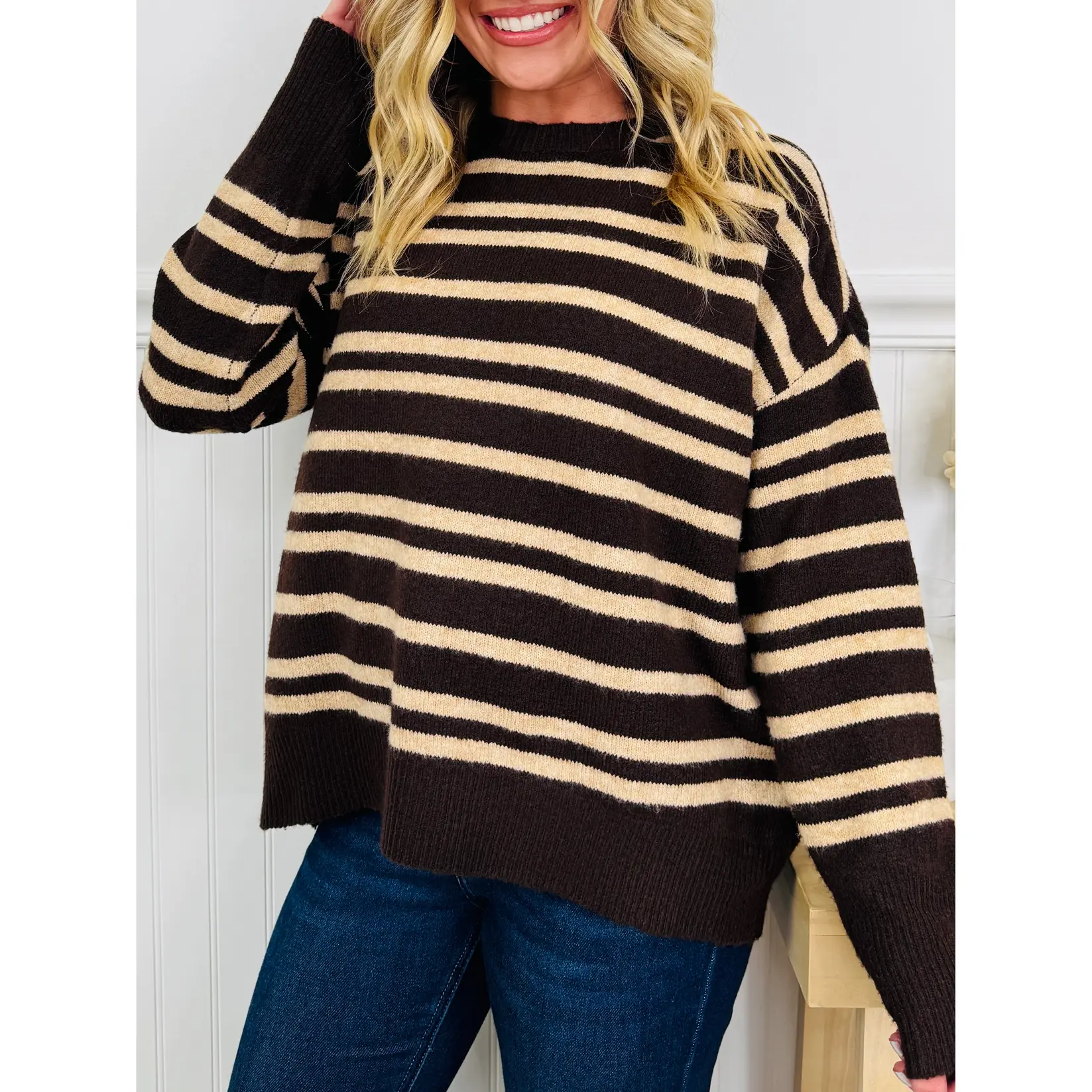 Soft Seasons Sweater In Dark Brown
