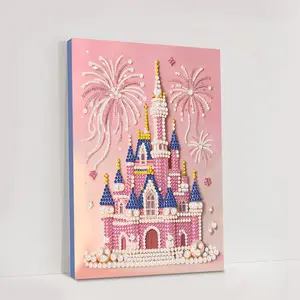Romantic Fireworks Castle Diamond Painting Kit, DIY Handmade Art Supplies, Diamond Art Tools, Perfect Valentine's Day Gift, Unframed Cartoon Pearl Canvas