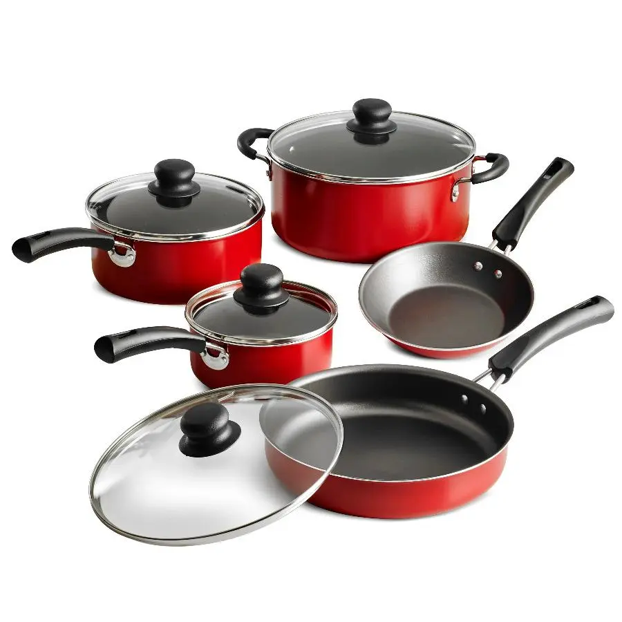Tramontina 80112/646DS 9-Piece Simple Cooking Nonstick Cookware Set Red, Black
