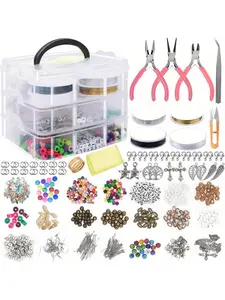 3-Layer Jewelry Making Kit, Includes Beads, Charms, Round Beads, Letter Beads, Clamps, Ideal for Bracelets, Keychains, Fashion Gifts