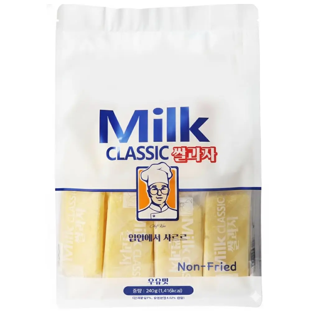 Milk Korean Rice Snack – 24 Pack Kid-Friendly School Snack, Rice, Non-Fried, Zero Trans Fat, Individually Wrapped, 240g (8.47oz) 밀크 쌀과자