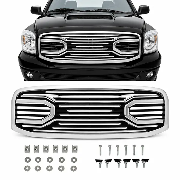 For 06-09 Dodge RAM 2500 3500 06-08 1500 Front Hood Chrome Big Horn Grille+Shell