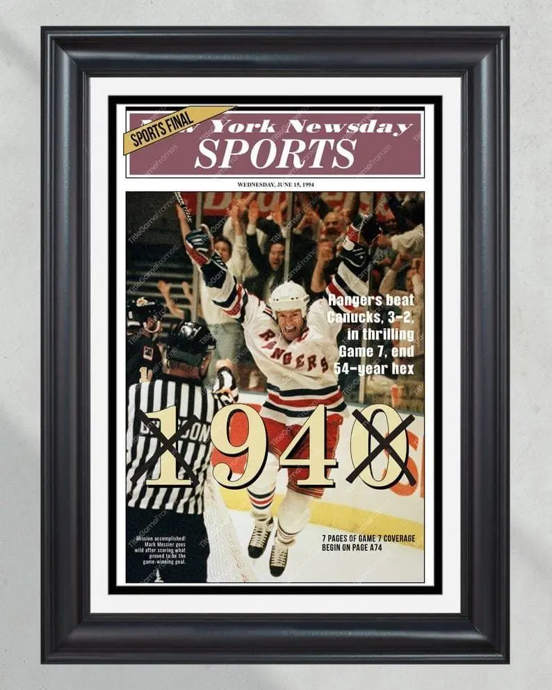 1994 New York Rangers Stanley Cup Champions Unframed Poster - MSG Newspaper Cover Print - Mark Messier Historic Win - Hockey Wall Art for New York Fans