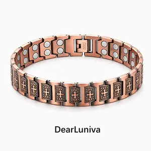 99.9% pure copper men’s magnetic bracelet: 3500 Gauss cross magnets, adjustable (with adjuster), hypoallergenic. Wellness-focused magnetic therapy jewelry—ideal for self-use, gifting to loved ones or dad Christmas Gift.